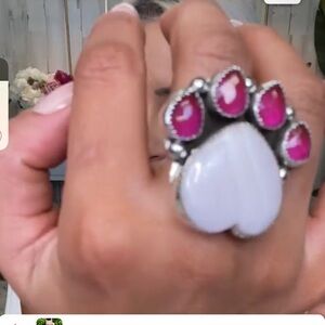 Sterling silver Paw ring with genuine stones. Pink quartz/pink ARAGONITE.